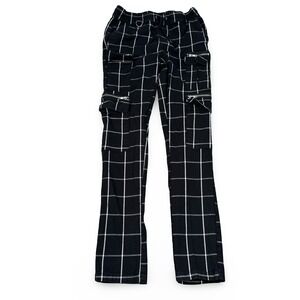 Hot Topic Mens Black White  Plaid Cargo Pants Goth Emo Punk Zip Pockets Medium